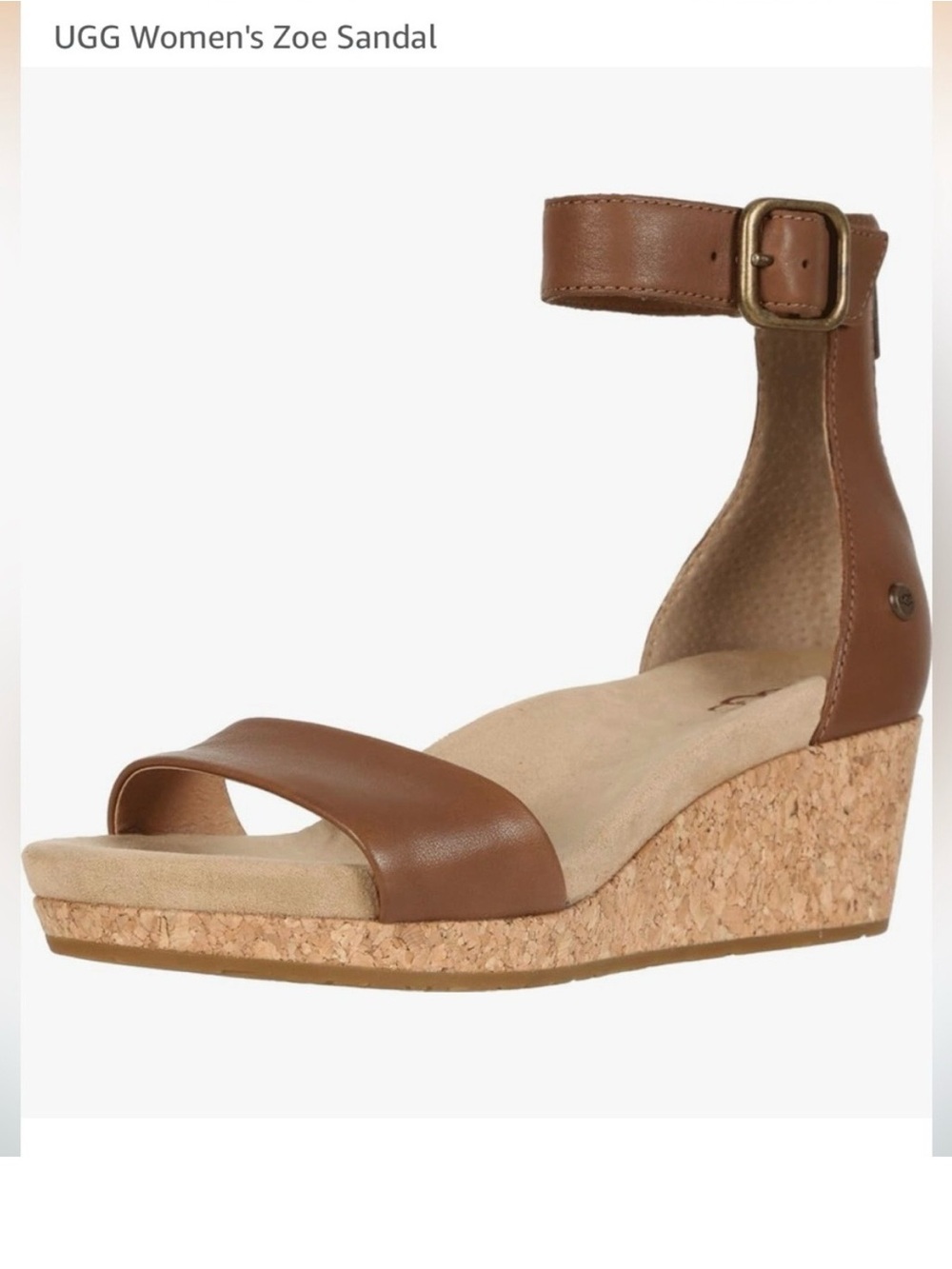 UGG Zoe Wedge Sandal - Brown Leather with Cork Platform